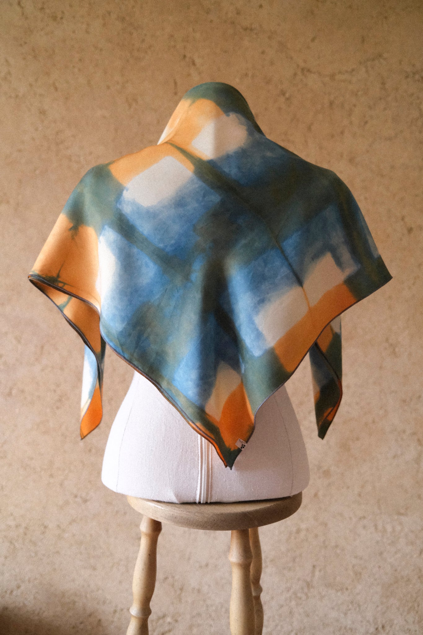 Grand foulard soie motifs INDIGO & GARANCE #2
